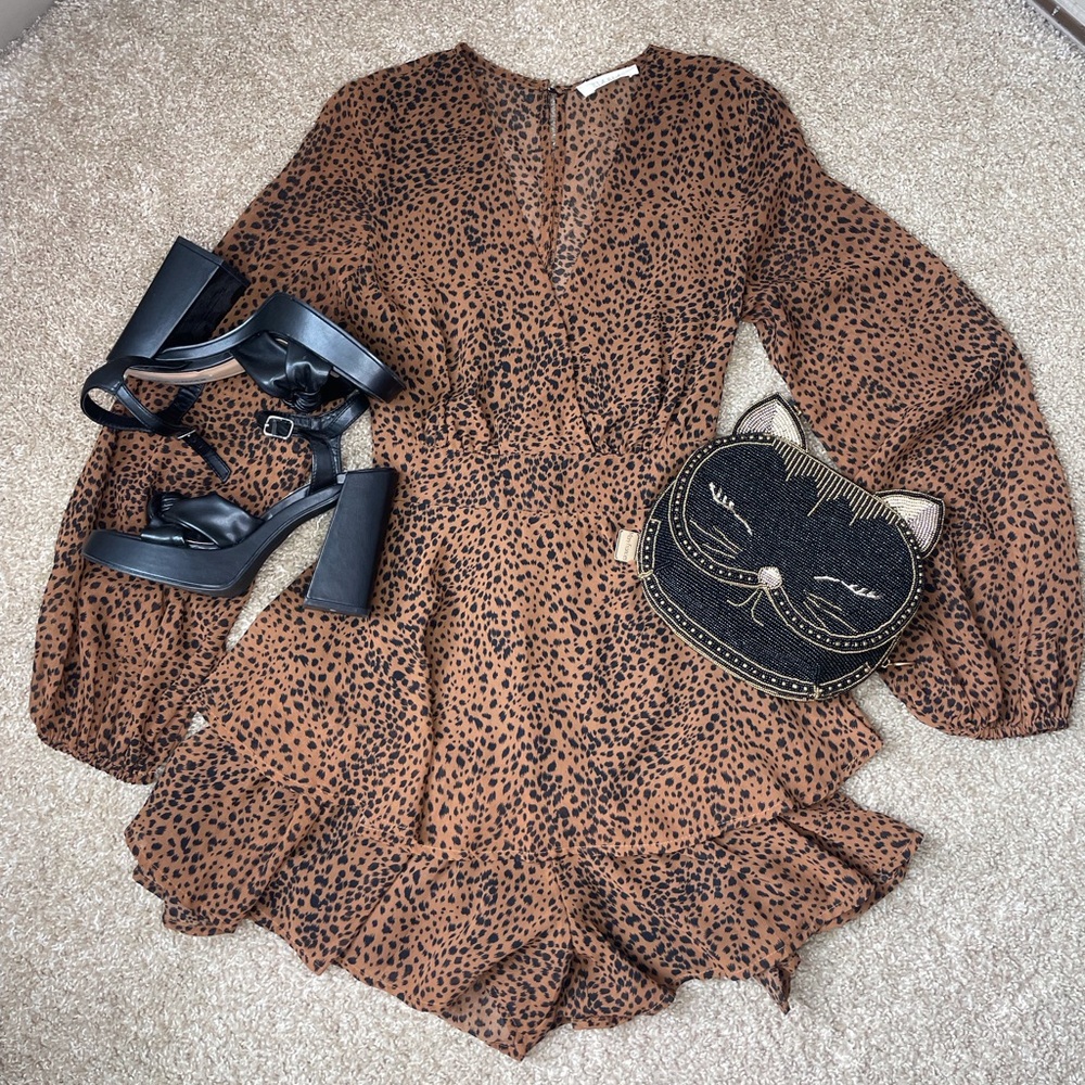 ILLA ILLA Brown Leopard Long Sleeve Romper